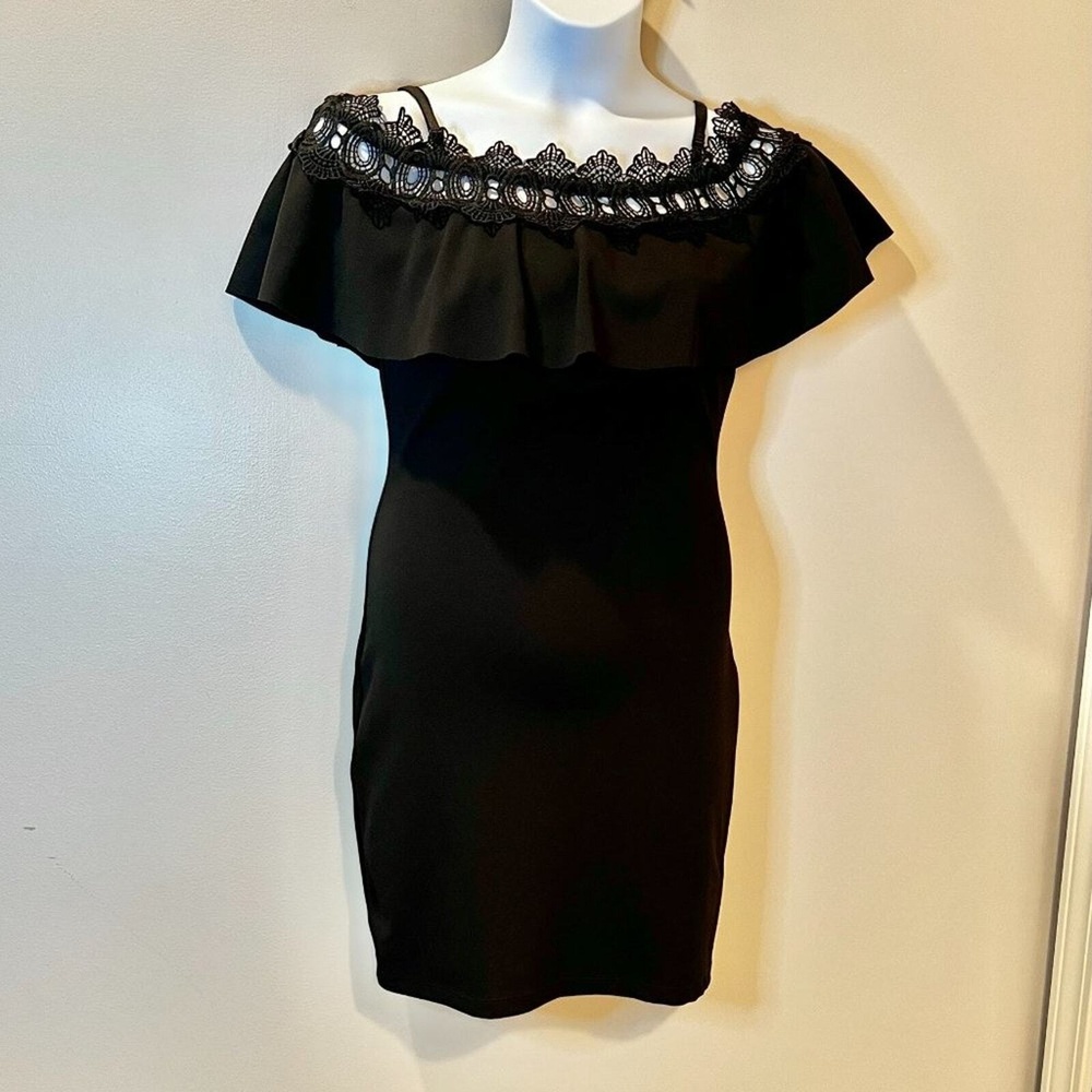 Little Black Dress‎ Lace-Trim Off-the-Shoulder Dress Sz 9